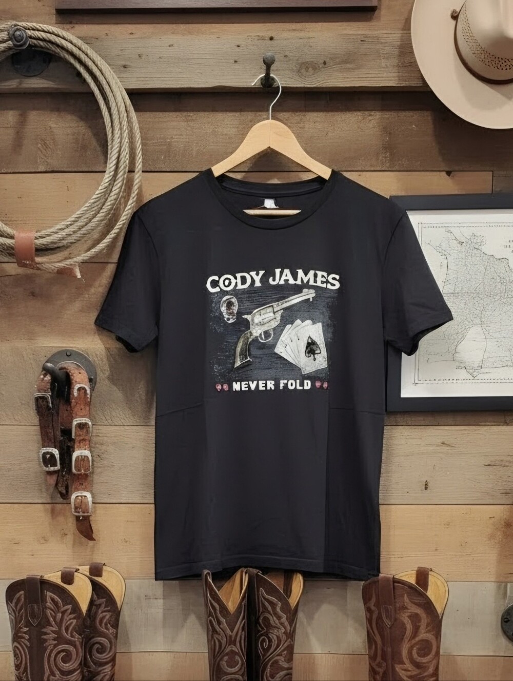 Cody James "Never Fold" Graphic Tee - Black with Cream & Red Accents